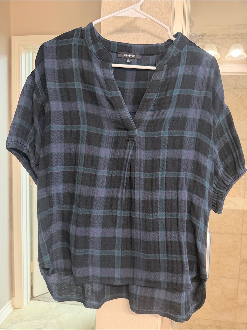 Madewell Women’s Blue Plaid Short Sleeve Top